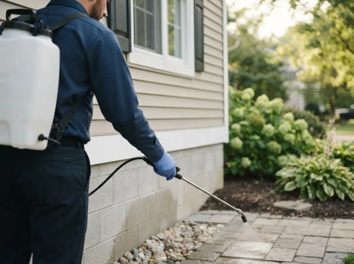 Pest control technician inspecting a home in Port Clinton, OH